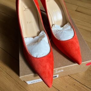 NIB Louboutin Kate 85mm Orange Suede Heels